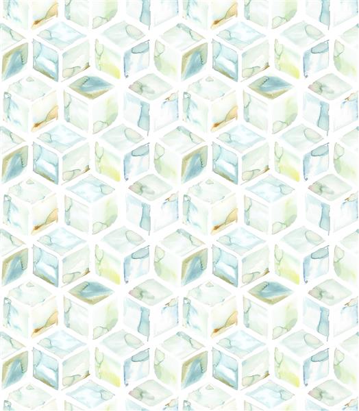 الگوی بدون درز شش ضلعی الماس با آبرنگ مایل به سبز با دست نقاشی شده در تکرار