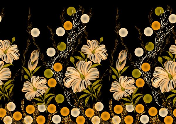 حاشیه گل هیبیسکوس بدون درز در زمینه سیاه