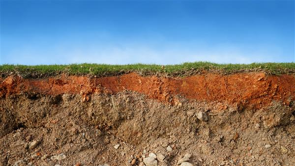 لایه خاک زیرزمینی سطح مقطع زمین زمین فرسایشی با چمن در بالا
