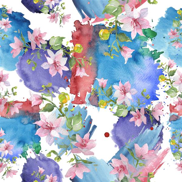 دسته گل های گیاهی گلدار گل وحشی برگ وحشی بهاری مجموعه تصویرسازی آبرنگ آکواریل مد طراحی آبرنگ الگوی پس زمینه بدون درز بافت چاپ کاغذ دیواری پارچه ای