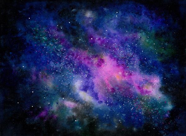 پس زمینه فضایی با آبرنگ نقاشی شده با دست فضای پر ستاره راه شیری تصویر آسمان شب