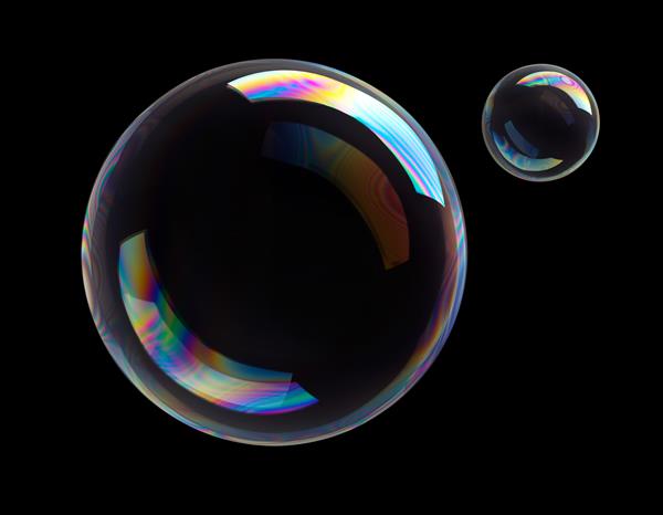 حباب های صابون در برابر پس زمینه سیاه - تصویر سه بعدی