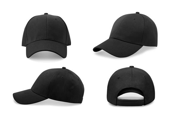 کلاه بیسبال مشکی در چهار زاویه مختلف مدل آزمایشگاهی ماکت
