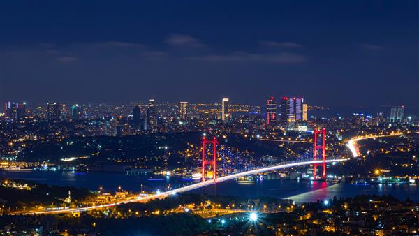 استانبول ترکیه 11 ژوئیه 2019 منظره پل شهدای 15 جولای 15 temmuz sehitler koprusu پل بسفر در شب استانبول ترکیه