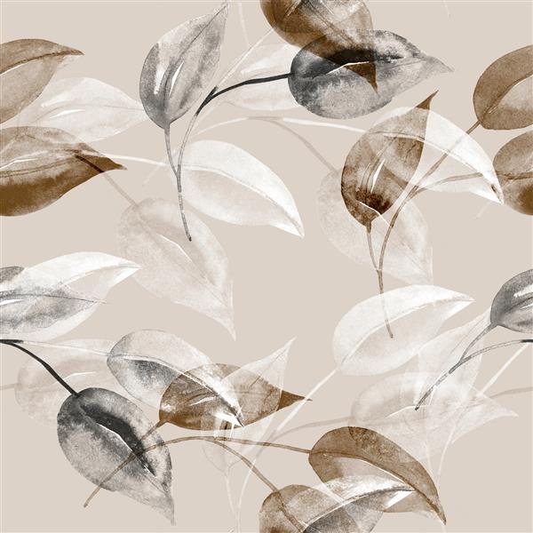 الگوی بدون درز شاخه های درخت پاییزی تصویر آبرنگ در زمینه سفید و رنگی