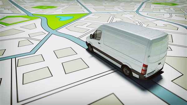 کامیون روی نقشه شهر جاده مفهوم حمل و نقل جهانی و ردیابی GPS