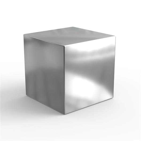 بلوک فولادی مکعب فلزی جدا شده در زمینه سفید رندر سه بعدی