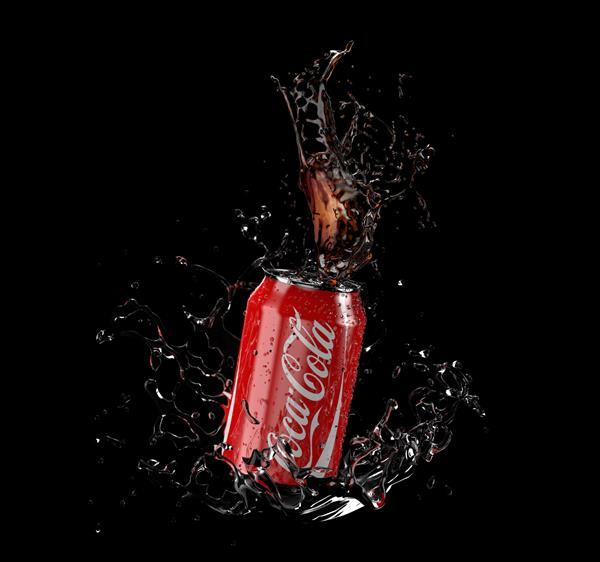 مالاگا اسپانیا - 06 اکتبر 2019 تصویر قوطی کوکاکولا با پاشیدن پاشیده شده روی پس‌زمینه مشکی کوکا کولا محبوب‌ترین نوشیدنی گازدار فروخته شده در سراسر جهان است