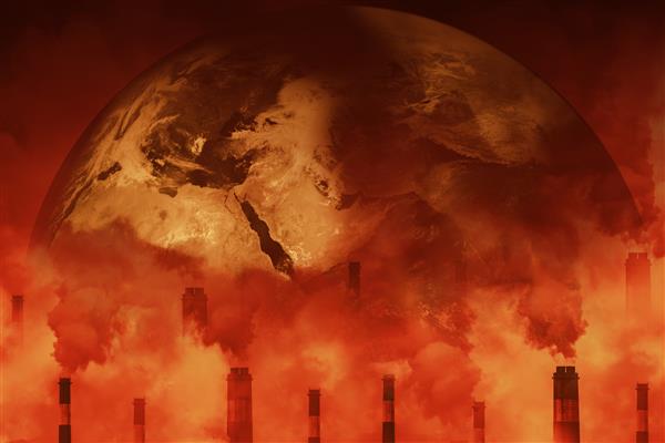 زمین مورد حمله آلودگی هوا اثر گلخانه ای باعث بحران گرمایش جهانی می شود و مفهوم دود کارخانه ها به محیط هوا را تهدید می کند