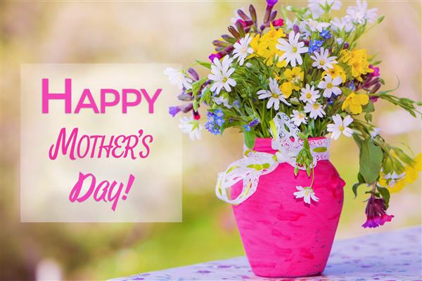 کارت پستال تبریک روز مادر با گل در گلدان