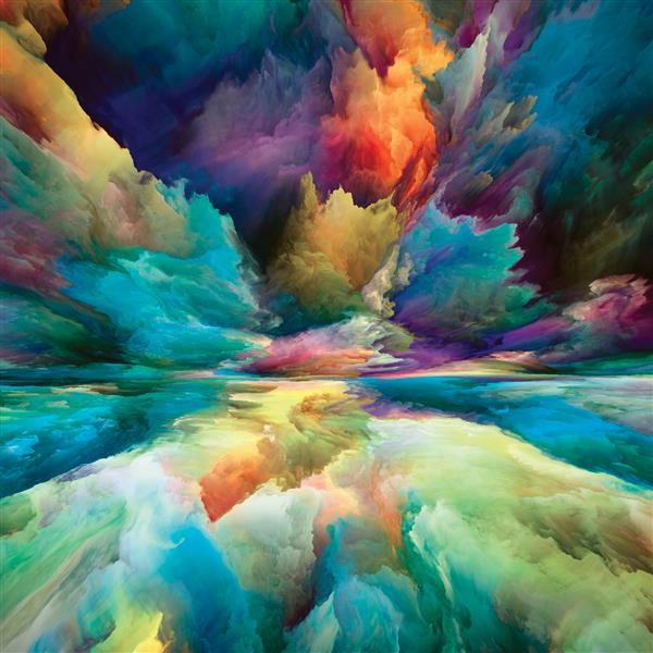 سرزمین طیفی سریال دیدن هرگز جهان پس زمینه هنری ساخته شده از رنگ ها بافت ها و ابرهای شیب دار با موضوع زندگی درونی نمایش شعر هنر و طراحی