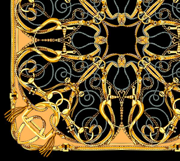 الگوی مخلوط کمربند زنجیر و طناب طرح روسری زیبا برای چاپ پارچه و دیجیتال - تصویر