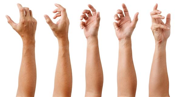 گروهی از حرکات دست مردانه آسیایی جدا شده روی پس‌زمینه سفید اکشن گرفتن نرم Action را لمس کنید