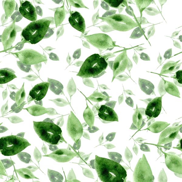 برگ های سبز آبرنگ با الگوی بدون درز قابل استفاده به عنوان پارچه کاغذ دیواری لفاف
