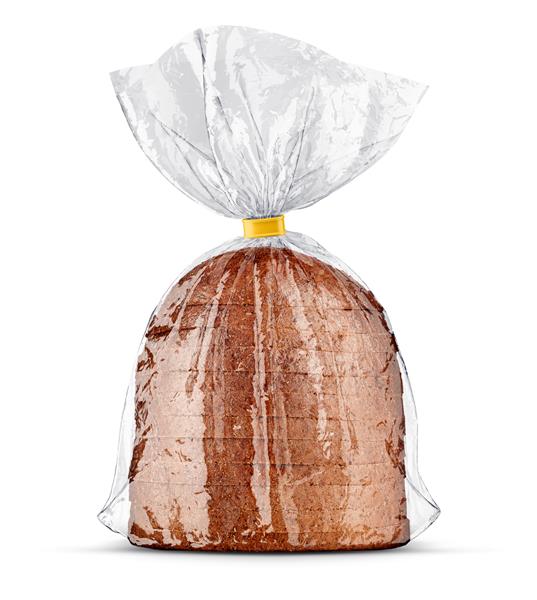 بسته بندی کیسه نان با نان ورقه شده داخل روکش پلاستیکی شفاف چروکیده را مشاهده کنید بسته بندی محصول جدا شده در زمینه سفید بسته بندی سلفونی برای محصولات نانوایی تصویر رندر شده سه بعدی