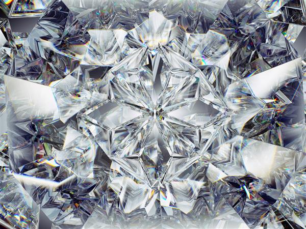 ساختار الماس افراطی نزدیک و کالیدوسکوپ نمای بالای سنگ های قیمتی گرد رندر سه بعدی تصویر سه بعدی