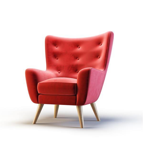 صندلی راحتی قرمز جدا شده بر روی یک سفید تصویر سه بعدی