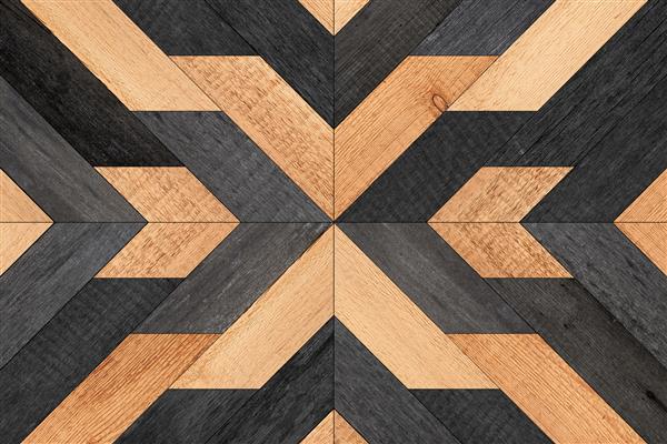 بافت تخته های چوبی سیاه و قهوه ای دیوار چوبی روستیک اصلاح نشده با الگوی هندسی