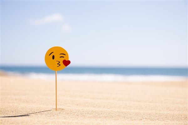 ماسپالوماس گرن کاناریا - اکتبر 2019 شکلک در حال دمیدن بوسه روی چوب در ساحل شنی در روز آفتابی