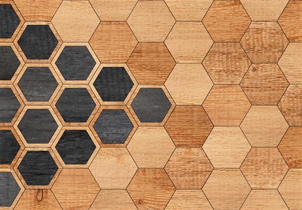 دیوار چوبی قهوه ای با طرح شش ضلعی پس زمینه بافت چوب