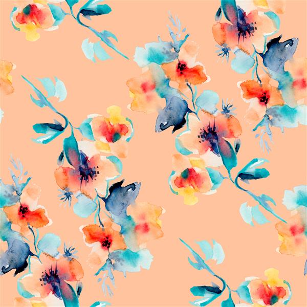 الگوی تصویری آبرنگ گل های هیبیسکوس
