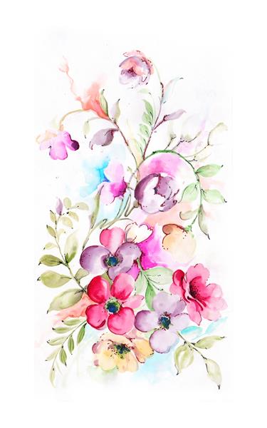 کار هنری دست ساز گل آبرنگ رنگارنگ