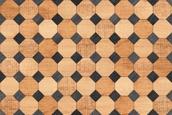 کف ناهموار با الگوی هندسی ساخته شده از کاشی های چوبی پس زمینه چوبی بدون درز