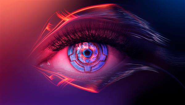 اسکن بیومتریک نزدیک چشم زن مفهوم واقعیت مجازی مدرن نور نئون پس زمینه سایبری انتزاعی تصویرسازی سه بعدی