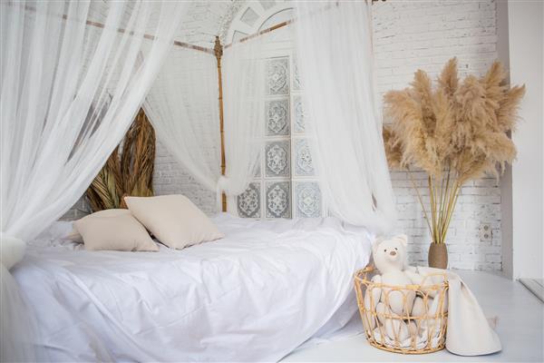 تخت بامبو با سایبان سفید