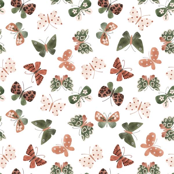 الگوی بدون درز زیبا با پروانه های آبرنگ زیبا تصویر سهام