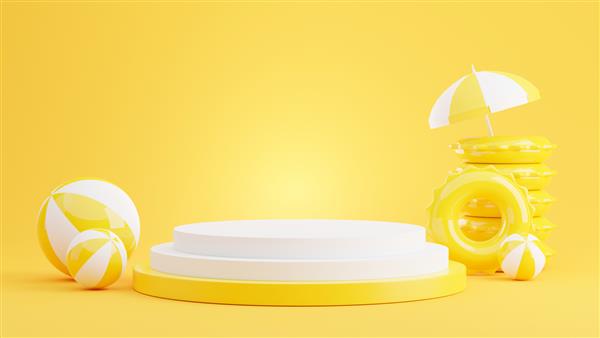 رندر سه بعدی از تریبون زرد با مفهوم تابستانی برای نمایش محصول