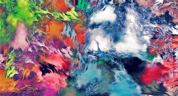 پس‌زمینه فراکتال روانگردان انتزاعی از تصویر آبرنگ تلطیف‌شده لکه‌های تار رنگی و خطوط رنگ در اندازه‌ها و اشکال مختلف