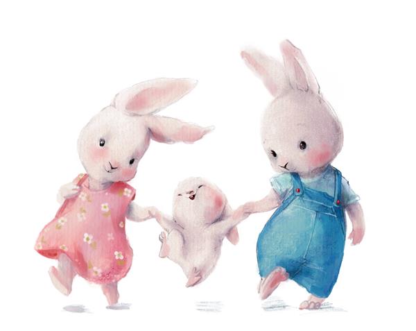 خرگوش های آبرنگ زیبا - خانواده جوان