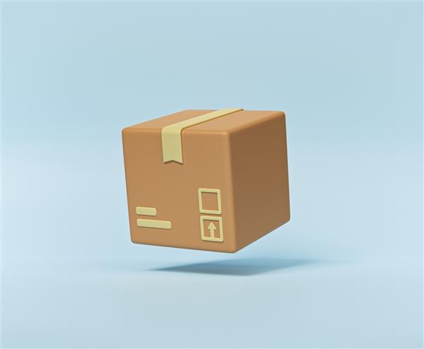 جعبه مقوایی به سبک کارتونی یا بسته تحویل ایزوله شده است نماد حداقل رندر سه بعدی