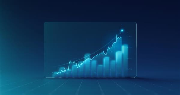 نمودار نمودار نمودار داده‌های کسب‌وکار و اطلاعات گزارش گرافیکی مالی رشد در پس‌زمینه نمایش صفحه نمایش شیشه‌ای مالی آینده‌نگر با الگوی اینفوگرافیک اقتصاد بورس