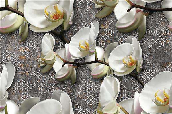 دکور دیوار با گل سفید طراحی کاشی دیوار دیجیتال سه بعدی تزئین کاشی های دیوار روی سنگ مرمر برای دکوراسیون منزل تصویر را می توان برای کاغذ دیواری مشمع کف اتاق پارچه پس زمینه صفحه وب استفاده کرد