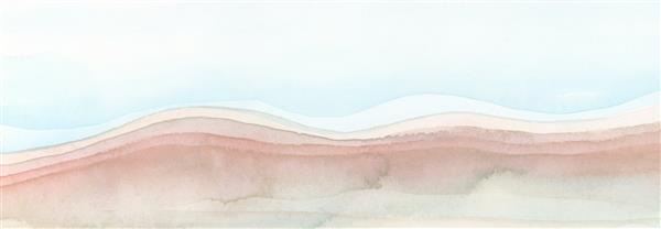 نقاشی موج انتزاعی آبرنگ و اکریلیک فلو لکه اسمیر پس زمینه بلند افقی بافت بوم رنگی آبی و قهوه ای