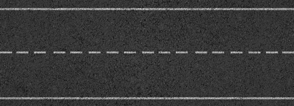 بزرگراه خالی جاده آسفالت سیاه و خطوط تقسیم سفید نمای بالا