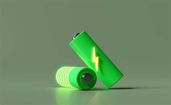 نشانگر شارژ باتری جدا شده در پس زمینه سبز مفهوم فناوری باتری شارژ تصویر سه بعدی رندر سه بعدی