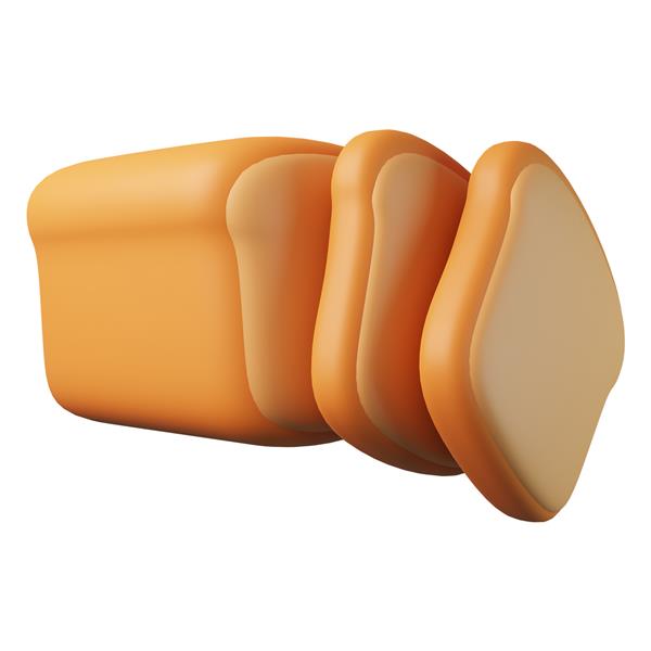رندر سه بعدی نماد نان جدا شده در پس زمینه سفید مناسب برای طراحی رابط کاربری ux