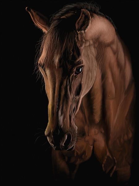 نقاشی دیجیتال پرتره اسب شاه بلوط