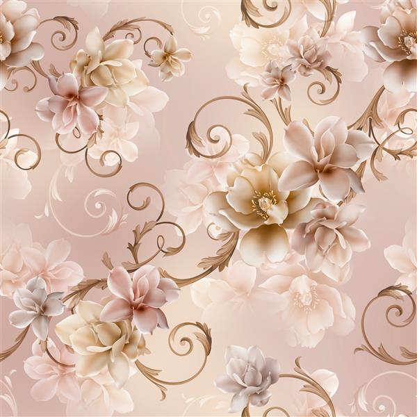 الگوی کلاسیک گل بدون درز با گل و عناصر باروک الگوی و پس زمینه زینتی سنتی بدون درز