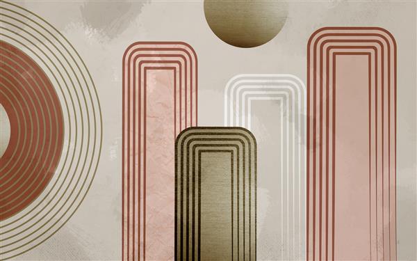 تصویر سه بعدی دکور دیوار بوم هنر مسطح شکل دایره ها و خطوط طراحی مینیمالیستی
