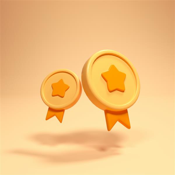 سکه های طلا سه بعدی با نماد ستاره برچسب تضمین کیفیت برتر تصویر رندر سه بعدی