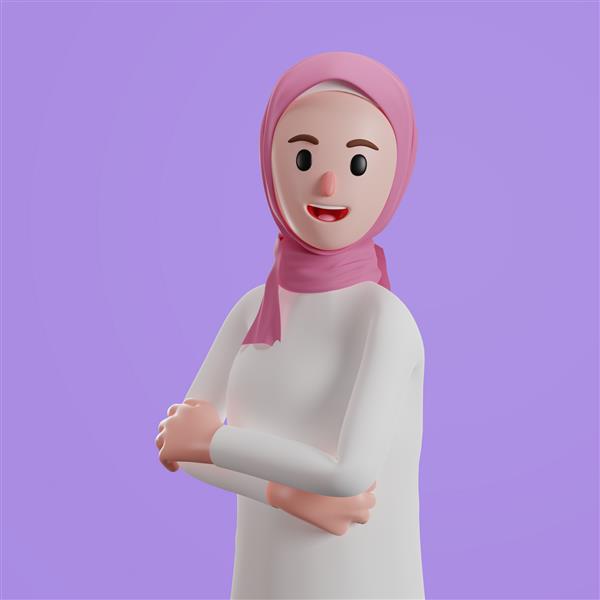 زن مسلمان باحال رفتار می کند تصویر سه بعدی کاراکتر
