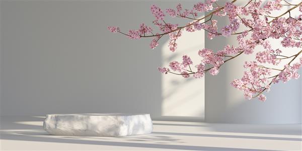 پس زمینه آرایشی سکوی سنگی معمار سبک ژاپنی برای برندسازی و ارائه محصول تصویر رندر سه بعدی