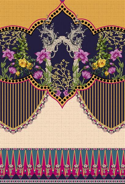نقوش و الگوی مرزی دیجیتال باروک چاپ پارچه برای نقاشی دیجیتال طراحی برای پوشش پارچه پارچه الگوی حاشیه تایلندی عتیقه نقوش هندی Paisley تزیینات تزئینی گل تایلندی و غیره