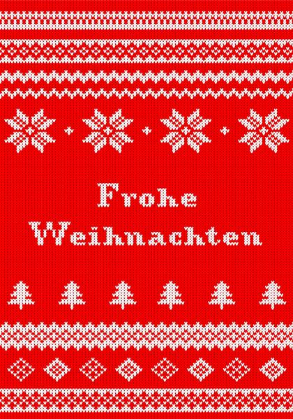 تصویر کارت تبریک بافتنی کریسمس قرمز و سفید Frohe Weihnachten آلمانی کریسمس مبارک