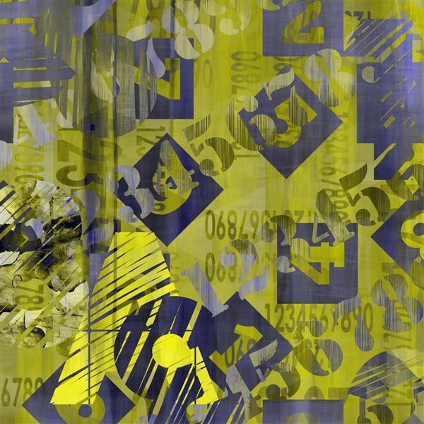 کلاژ گرانج انتزاعی هنری از عدد و اشتباه تایپی پس‌زمینه رنگارنگ با طلا