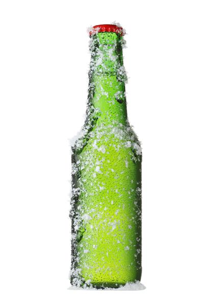 بطری آبجو سبز جدا شده با جلوه برفی